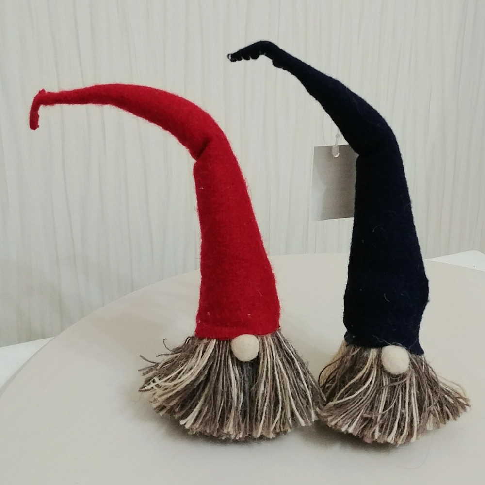 Set 2 Red and Blue Hats Gnome Shelf Sitters 8 inches tall